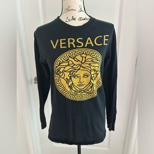 Versace Black long sleeve Tshirt  with Gold Medusa Logo